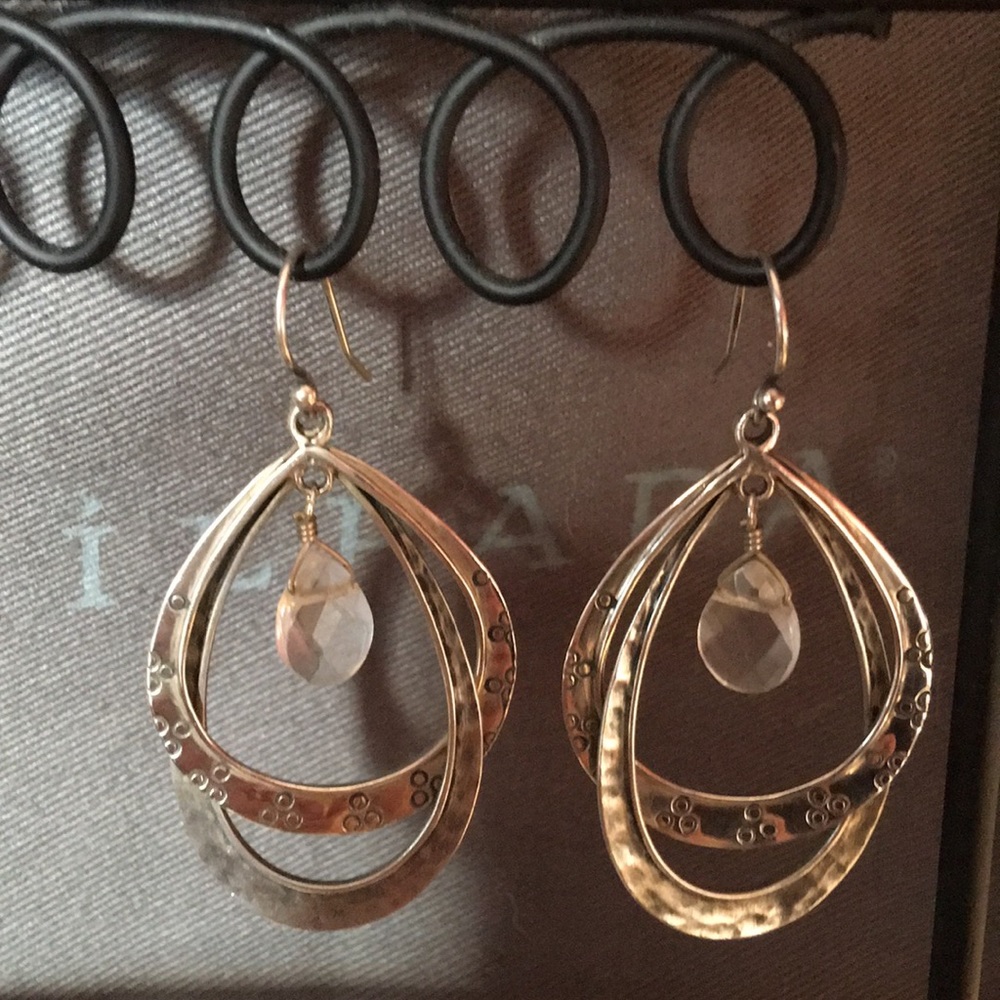 Silpada SS Double Hoop Glass Drop Earrings